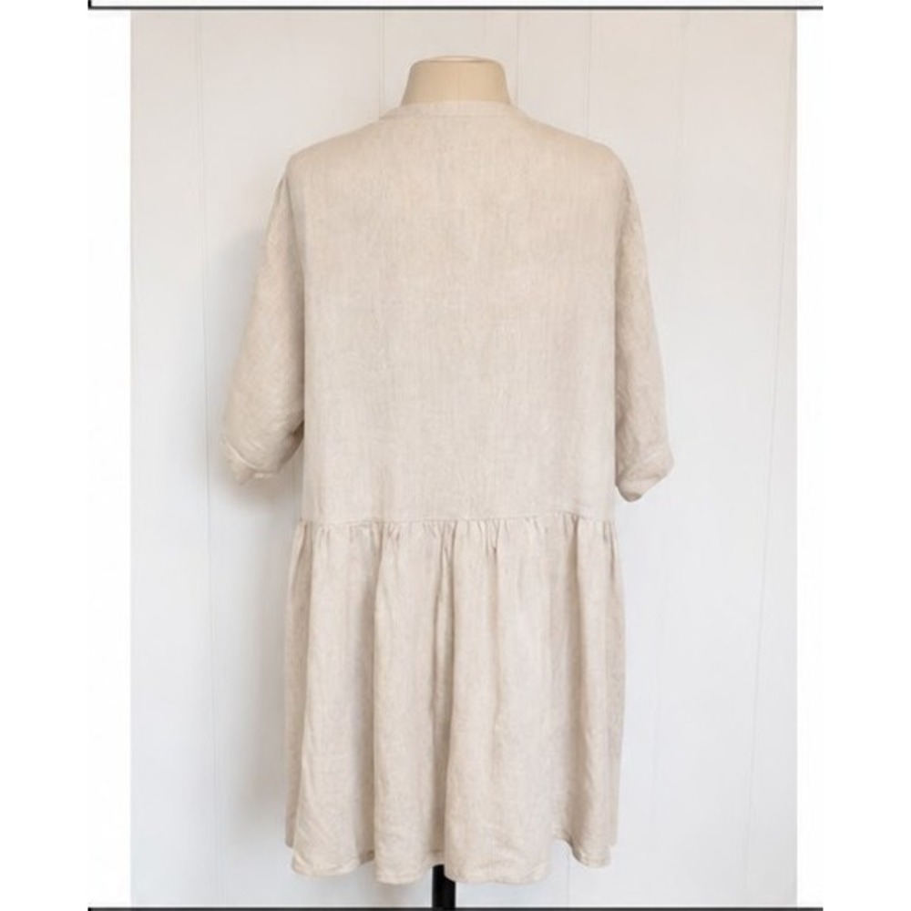Princess Polly Oversized Beige Babydoll Dress Linen-look Lagenlook Preppy Cotton - Picture 4 of 8